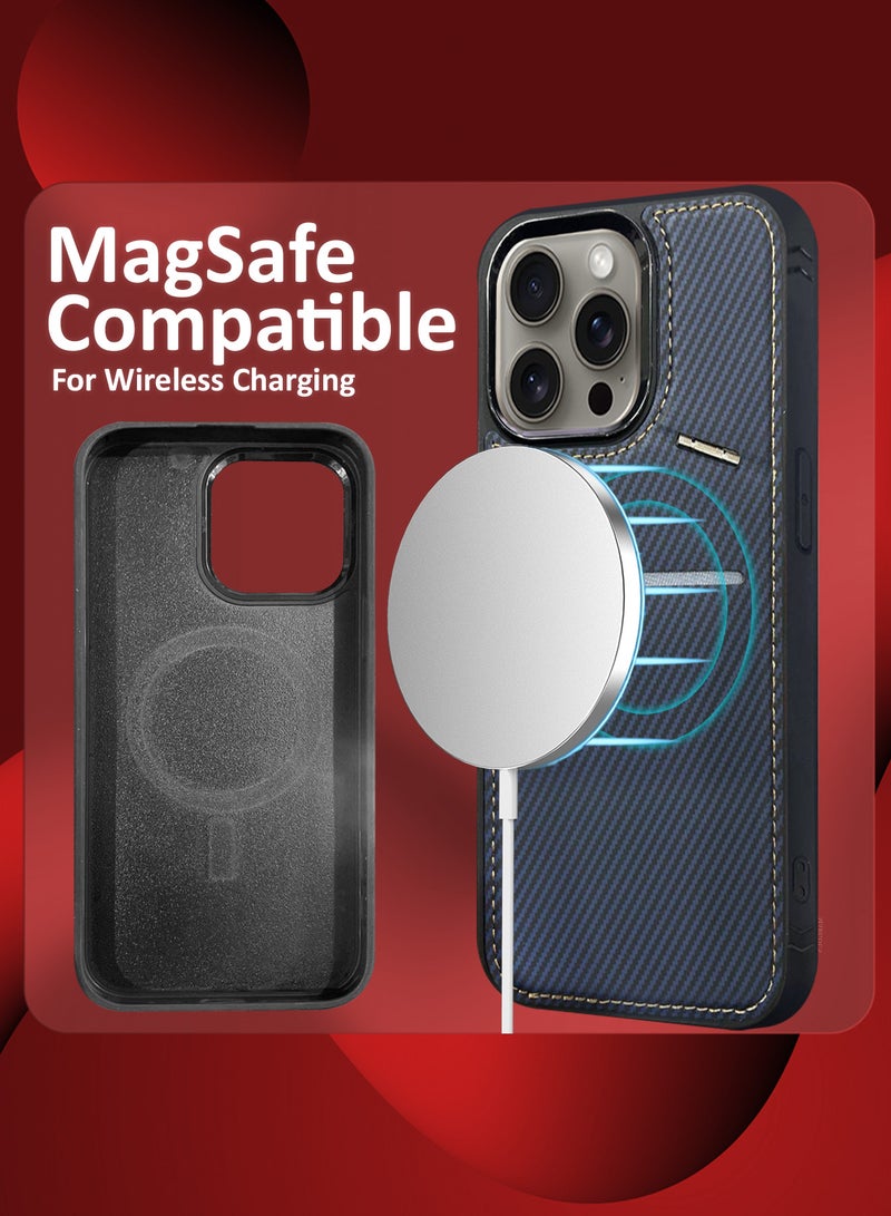 CATANES iPhone 15 Pro Max 2Pack Case Leather Cover Card Holder and Kickstand with 1 Screen Protector Tempered Glass for Men Women Phone Case with Carbon Fiber Pattern - Image 4