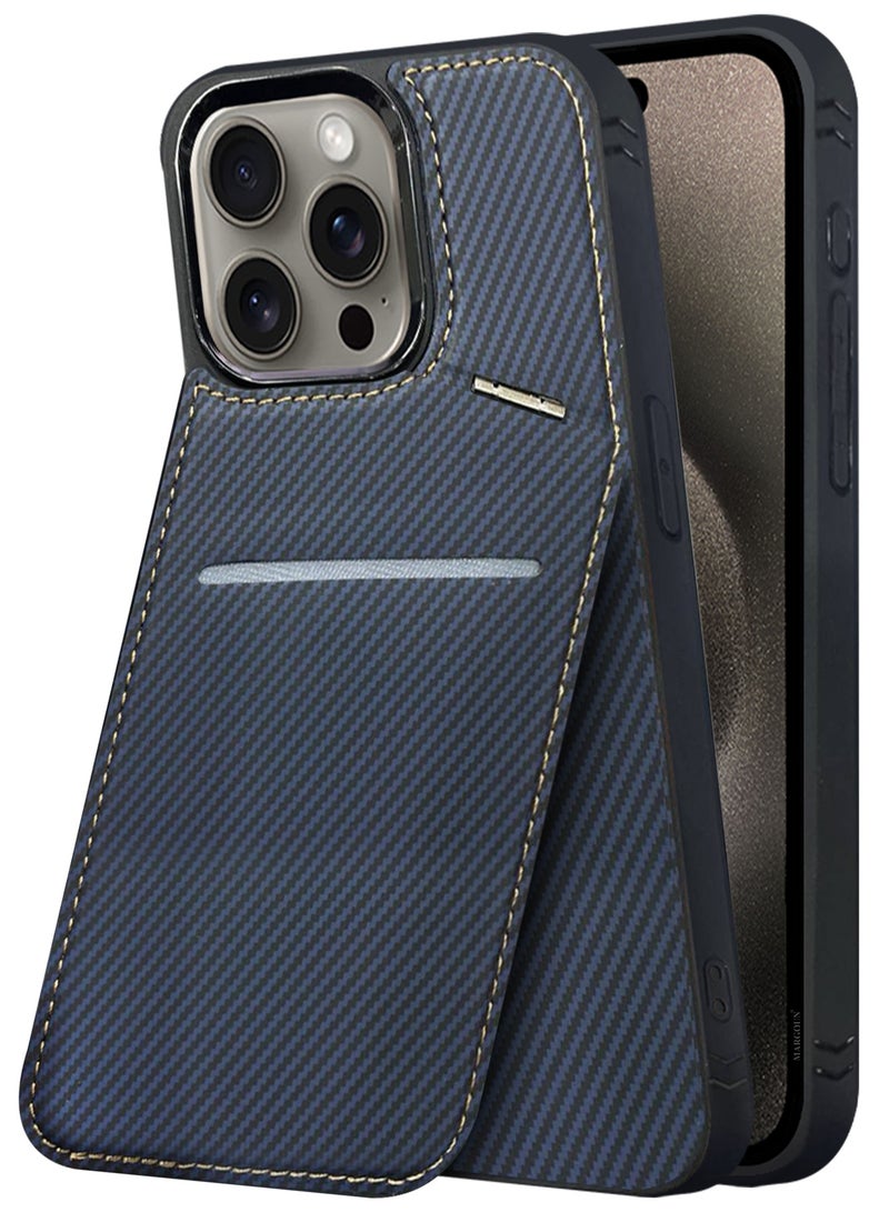 CATANES iPhone 15 Pro Max 2Pack Case Leather Cover Card Holder and Kickstand with 1 Screen Protector Tempered Glass for Men Women Phone Case with Carbon Fiber Pattern - Image 5