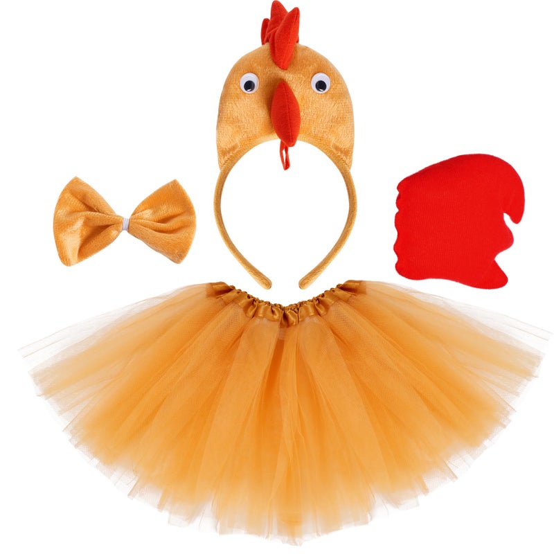 Jmkcoz Chicken 3D Animal Costume 3D Chick Headband Bowtie Tail Tutu Set for Halloween Christmas Cosplay Party - Image 2