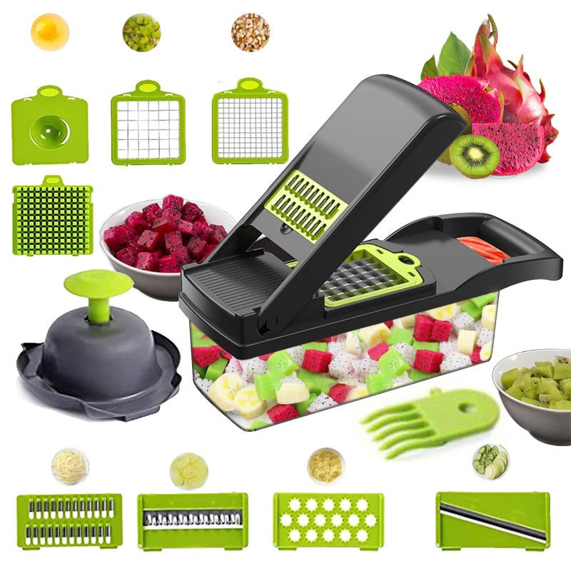 ASIBT 11 in 1 multifunction vegetable and fruit chopper kitchen multifunction diced vegetable artifact potato shredded grater grater household potato chip sliced grater Gray