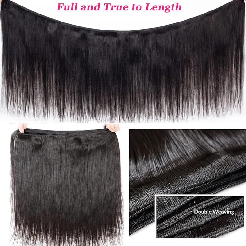 Great Grace 12A Human Hair Bundles Straight Bundles Human Hair 16 18 20 Inch 100% Unprocessed Brazilian Virgin Hair For Women Quick Weave Natural Black Color Extensions - Image 5