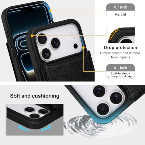Keallce for iPhone 17 Pro Max Case Wallet with 3 Card Holder, RFID Blocking Protection, Magnetic Clasps Credit Slots Shockproof Flip Cover for iPhone 17 Pro Max Men Women,6.9inch Black - Image 5