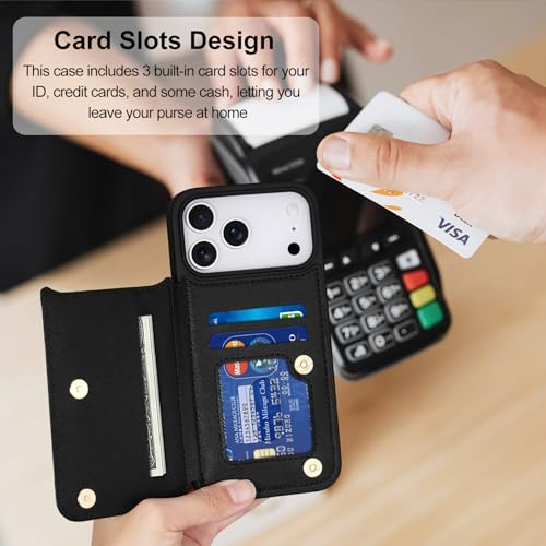 Keallce for iPhone 17 Pro Max Case Wallet with 3 Card Holder, RFID Blocking Protection, Magnetic Clasps Credit Slots Shockproof Flip Cover for iPhone 17 Pro Max Men Women,6.9inch Black - Image 2