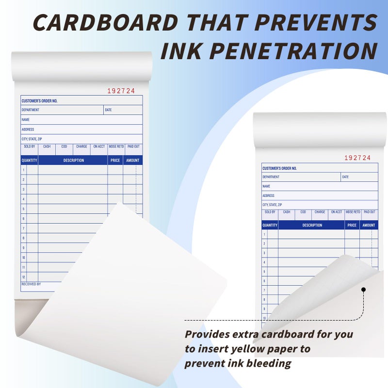 UZLU 40 Pack Sales Order Book Bulk, 2-Part Carbonless Receipt Form Invoice, White/Yellow, 3-11/32x5-5/8 lnches, General Purpose Sales Book for Small Businesses and Service Providers, 40 Sets per Book - Image 4