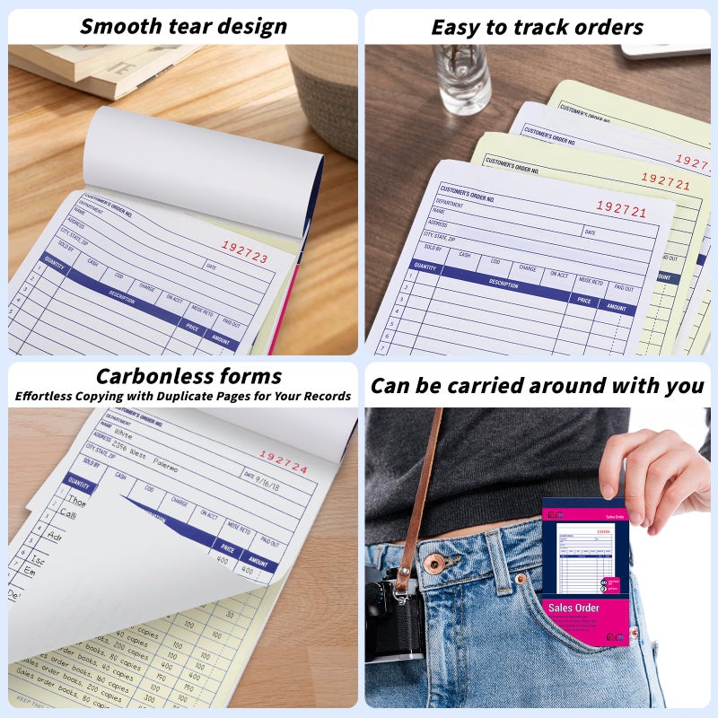 UZLU 40 Pack Sales Order Book Bulk, 2-Part Carbonless Receipt Form Invoice, White/Yellow, 3-11/32x5-5/8 lnches, General Purpose Sales Book for Small Businesses and Service Providers, 40 Sets per Book - Image 3