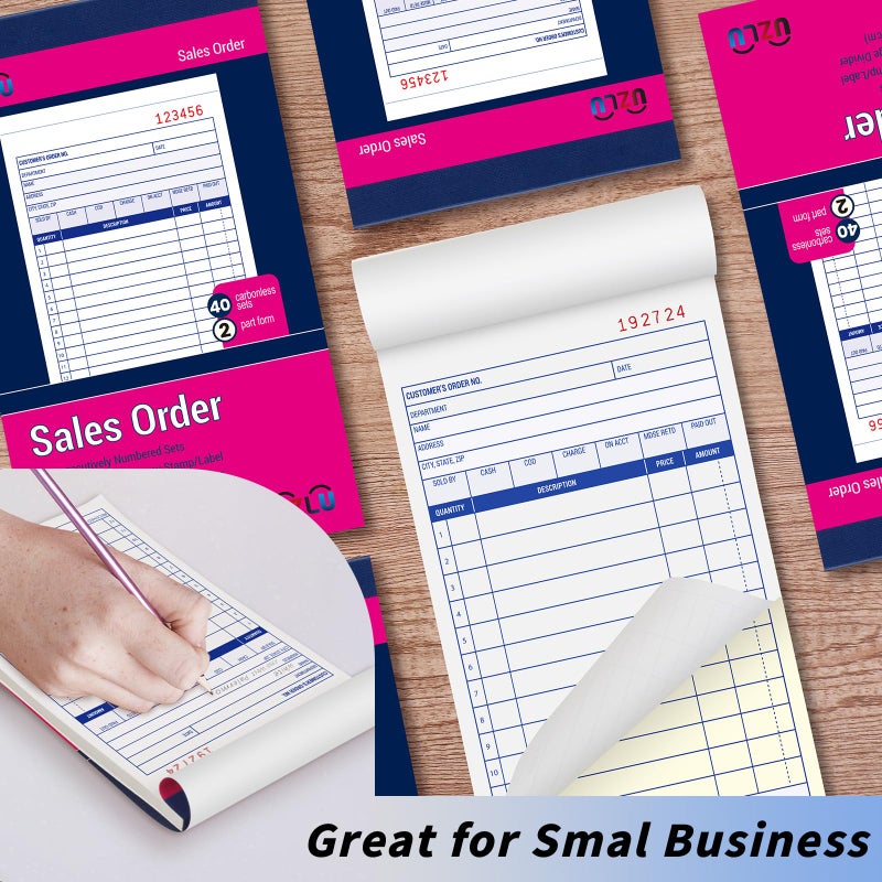UZLU 40 Pack Sales Order Book Bulk, 2-Part Carbonless Receipt Form Invoice, White/Yellow, 3-11/32x5-5/8 lnches, General Purpose Sales Book for Small Businesses and Service Providers, 40 Sets per Book - Image 5
