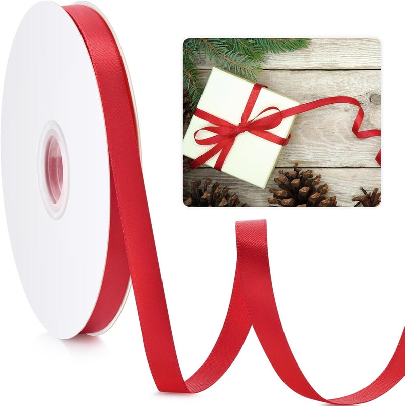 WUINOID Red Satin Ribbon 3/8" Wide, 50 Yards for Gift Wrapping and Crafts - Image 1