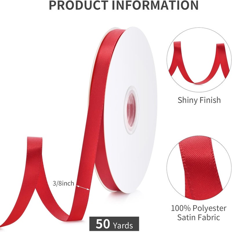 WUINOID Red Satin Ribbon 3/8" Wide, 50 Yards for Gift Wrapping and Crafts - Image 2