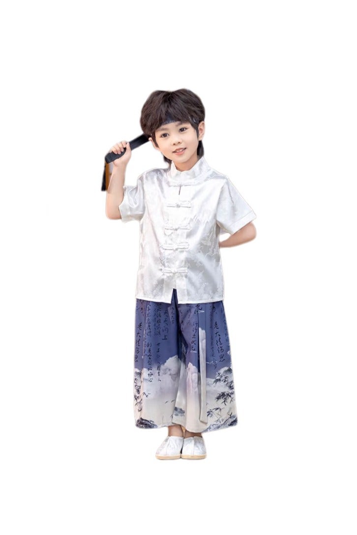 liannaner Boys Chinese Hanfu Dress - Summer Kids Horse Face Skirt (Mamian Qun) Outfit, Traditional Tang Dynasty Style Costume with Lightweight Fabric for Performance & Photoshoot - Image 1