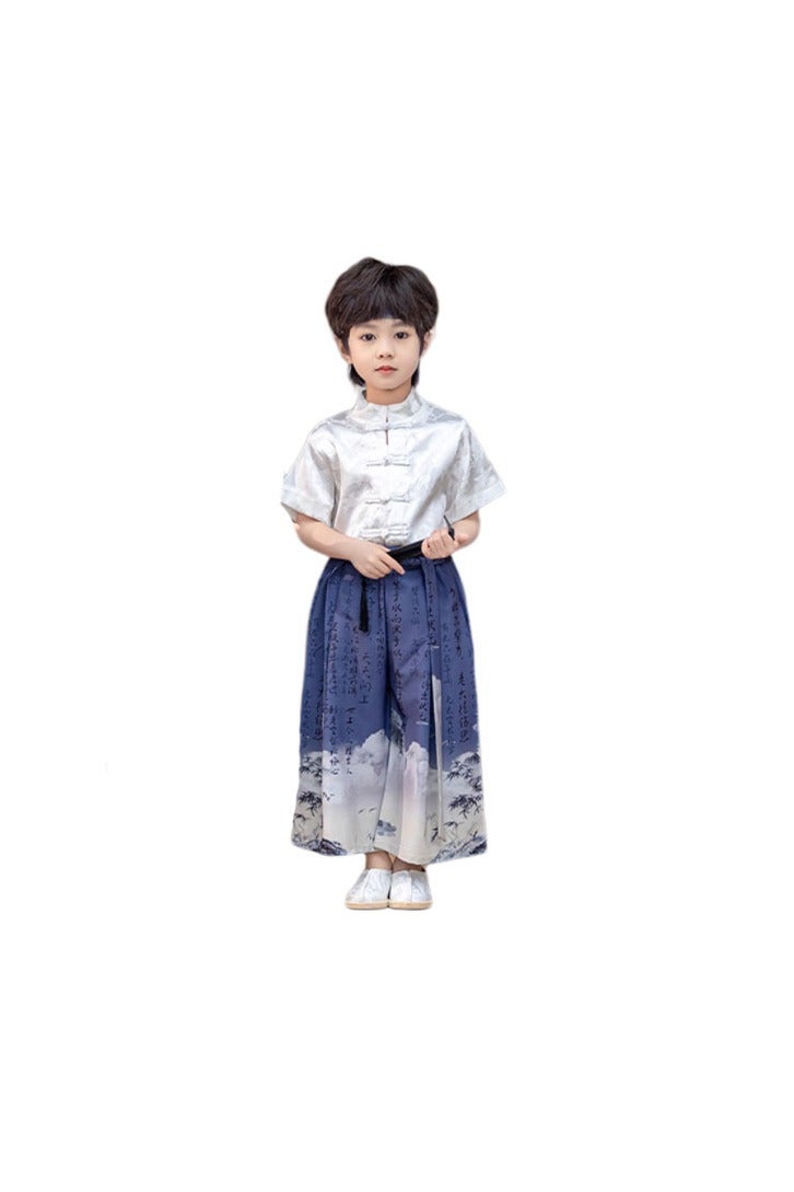 liannaner Boys Chinese Hanfu Dress - Summer Kids Horse Face Skirt (Mamian Qun) Outfit, Traditional Tang Dynasty Style Costume with Lightweight Fabric for Performance & Photoshoot - Image 2
