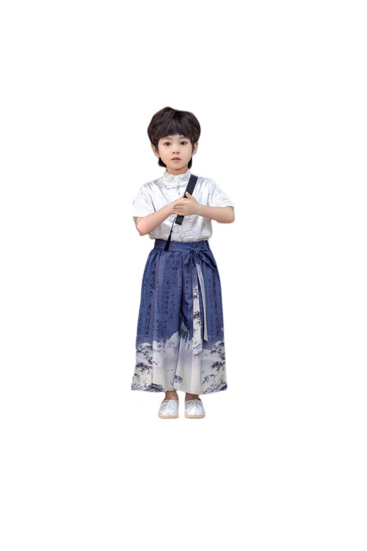liannaner Boys Chinese Hanfu Dress - Summer Kids Horse Face Skirt (Mamian Qun) Outfit, Traditional Tang Dynasty Style Costume with Lightweight Fabric for Performance & Photoshoot - Image 3