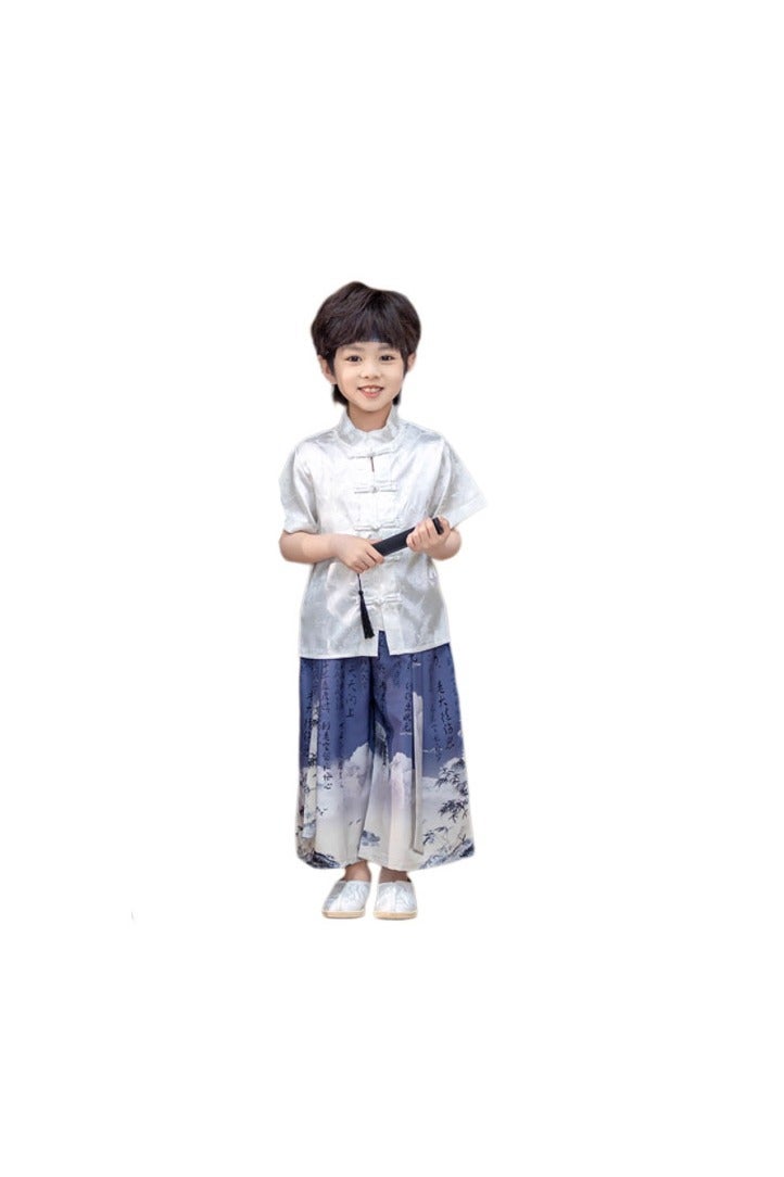 liannaner Boys Chinese Hanfu Dress - Summer Kids Horse Face Skirt (Mamian Qun) Outfit, Traditional Tang Dynasty Style Costume with Lightweight Fabric for Performance & Photoshoot - Image 4