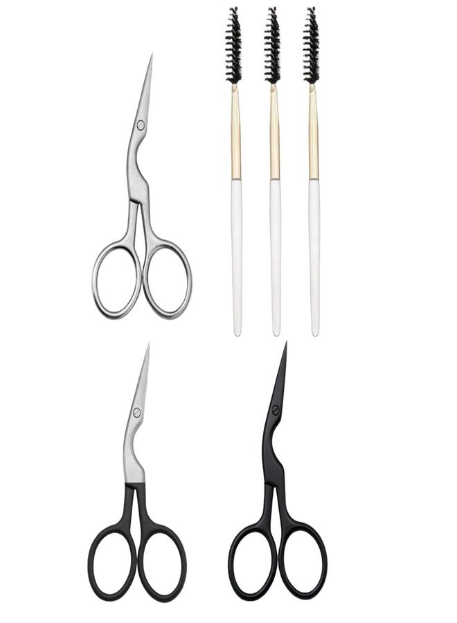 DAWZMR 6 Pcs Eyebrow Scissors and Brush Set, Includes 3 Stainless Steel Scissors & 3 Eyebrow Brushes, Professional Brow Grooming Kit for Women Men - Image 1