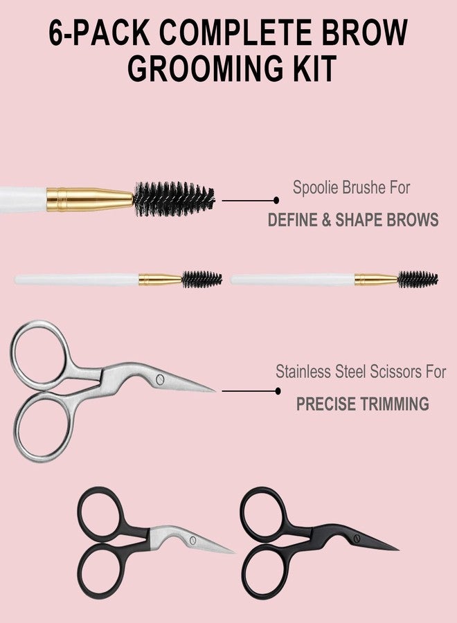DAWZMR 6 Pcs Eyebrow Scissors and Brush Set, Includes 3 Stainless Steel Scissors & 3 Eyebrow Brushes, Professional Brow Grooming Kit for Women Men - Image 3