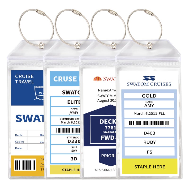 SWATOM Cruise Luggage Tags for Suitcases 4 Sets Carnival, NCL, Princess & MSC Waterproof Clear Luggage Bag Tag Holders for 2025 & 2026 Cruise Ships Essentials - Image 1
