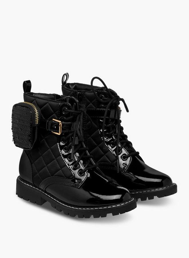 Little Missy Quilted High Cut Boots with Pouch and Zip Closure - Image 3