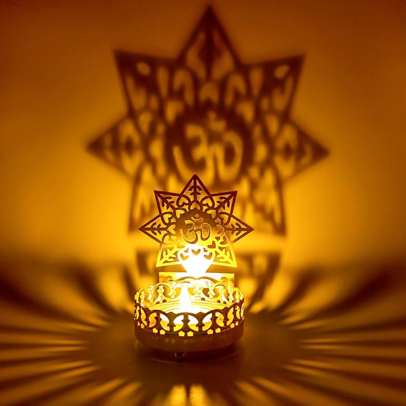 alikiki حامل شموع ديوالي معدني على شكل أوم - حامل شموع صغيرة - Image 3