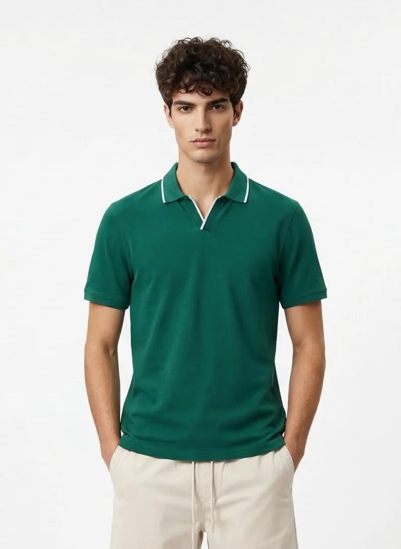 نوبيرو Nobero Tipped Johnny Collar Polo for Men
