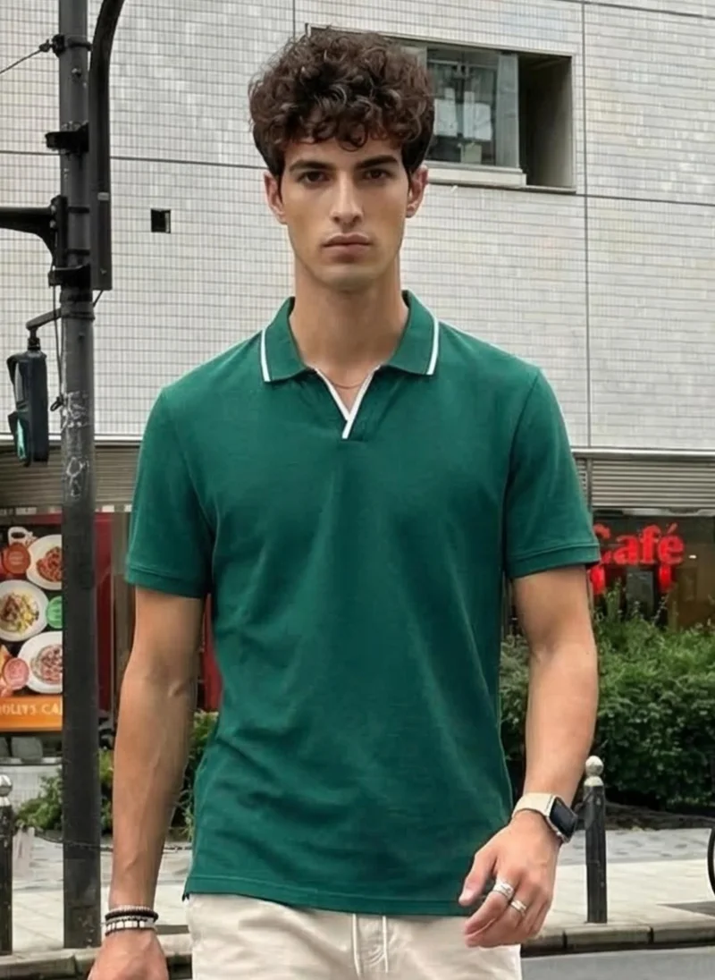 نوبيرو Nobero Tipped Johnny Collar Polo for Men