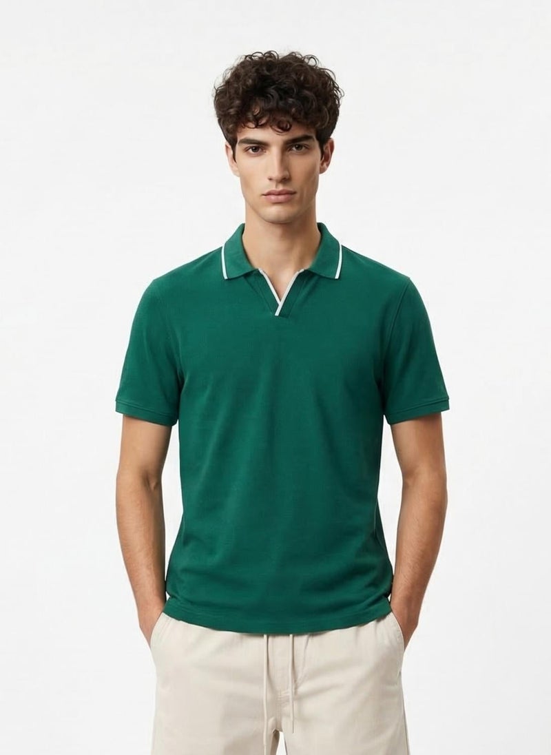 Nobero Tipped Johnny Collar Polo for Men - Image 1