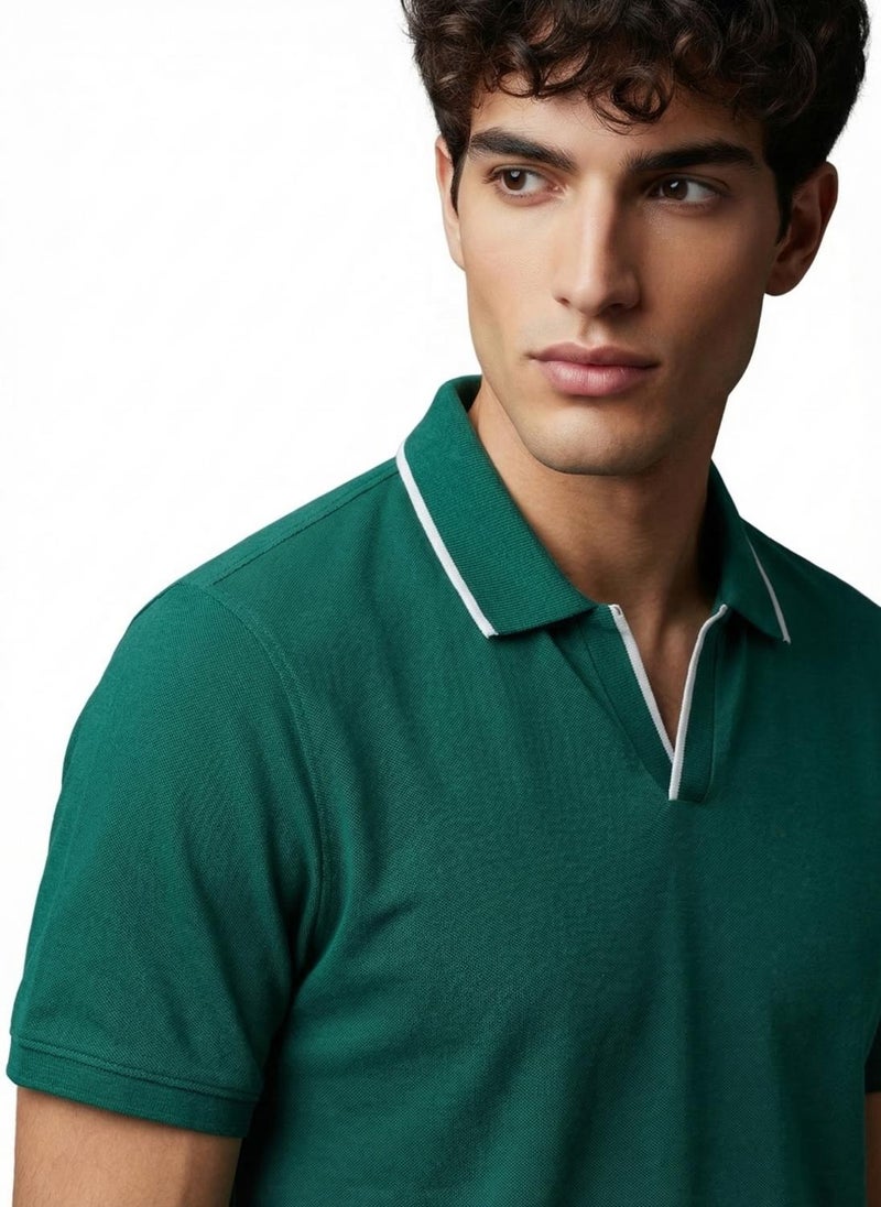 Nobero Tipped Johnny Collar Polo for Men - Image 5