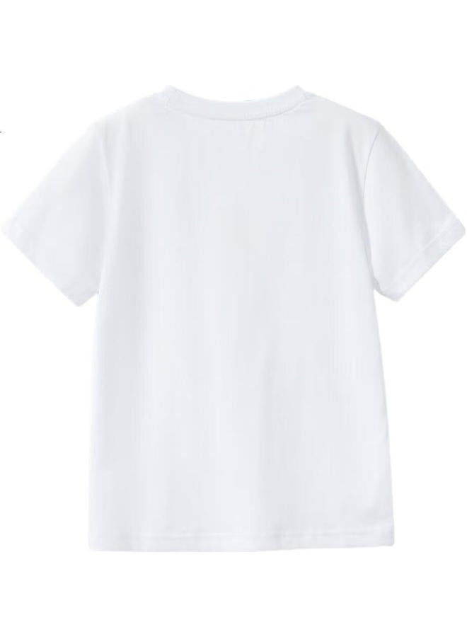 Ask Junior Boys' Short Sleeve T-Shirt Summer Thin Children'S Casual Solid Color Comfortable Running Base Shirt White 140 - Image 3