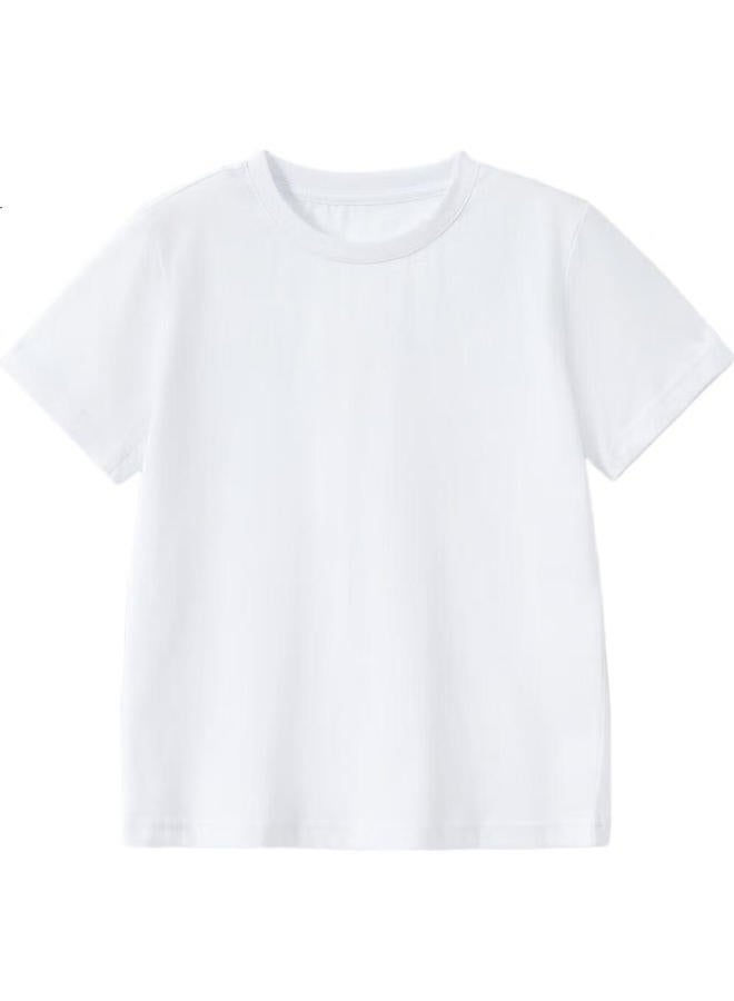 Ask Junior Boys' Short Sleeve T-Shirt Summer Thin Children'S Casual Solid Color Comfortable Running Base Shirt White 140 - Image 1