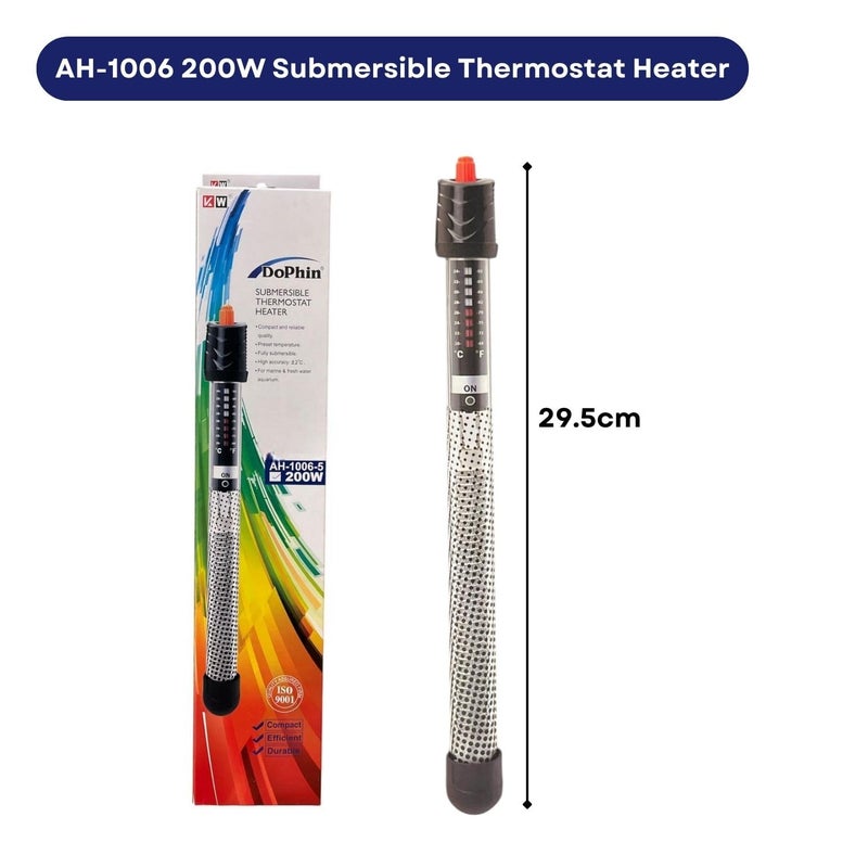 TUNAI Dophin AH-1006 200W Submersible Thermostat Heater for Aquarium Fish Tank| Preset Temperature | Fully Submersible | Suitable for Tank Size 200L | (Original from Store) - Image 2