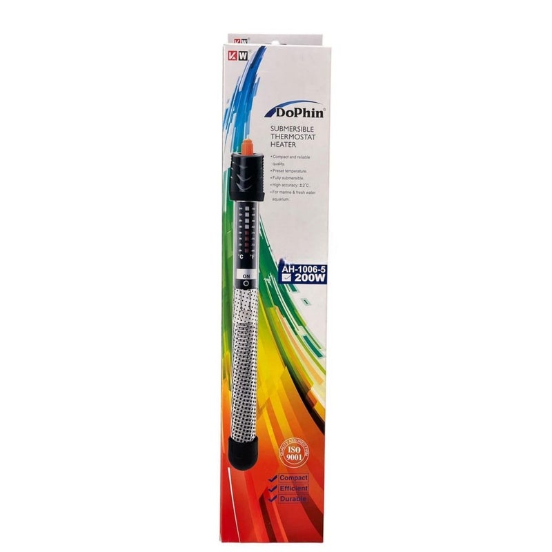TUNAI Dophin AH-1006 200W Submersible Thermostat Heater for Aquarium Fish Tank| Preset Temperature | Fully Submersible | Suitable for Tank Size 200L | (Original from Store) - Image 1