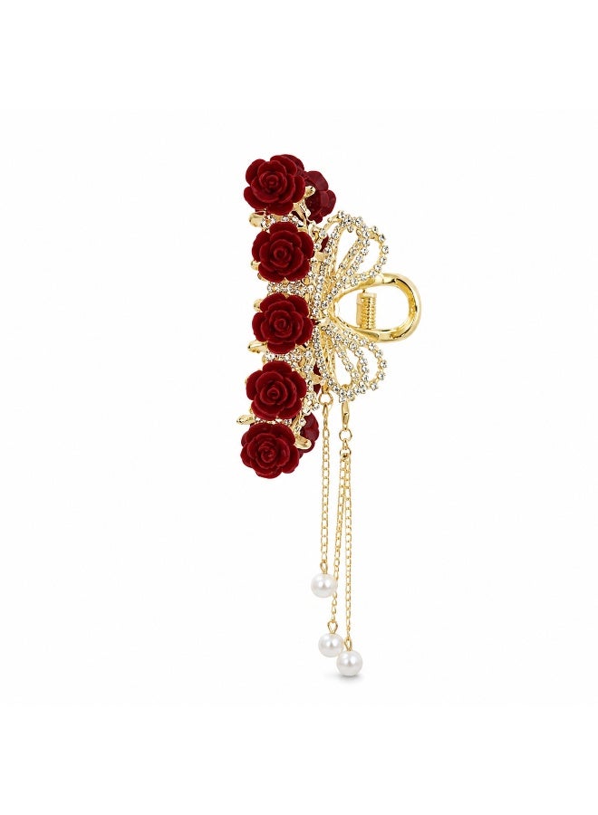 Golden Hair Claw Clip with Rhinestones and Pearls – Elegant Hair Accessory for Women and Girls - Image 1