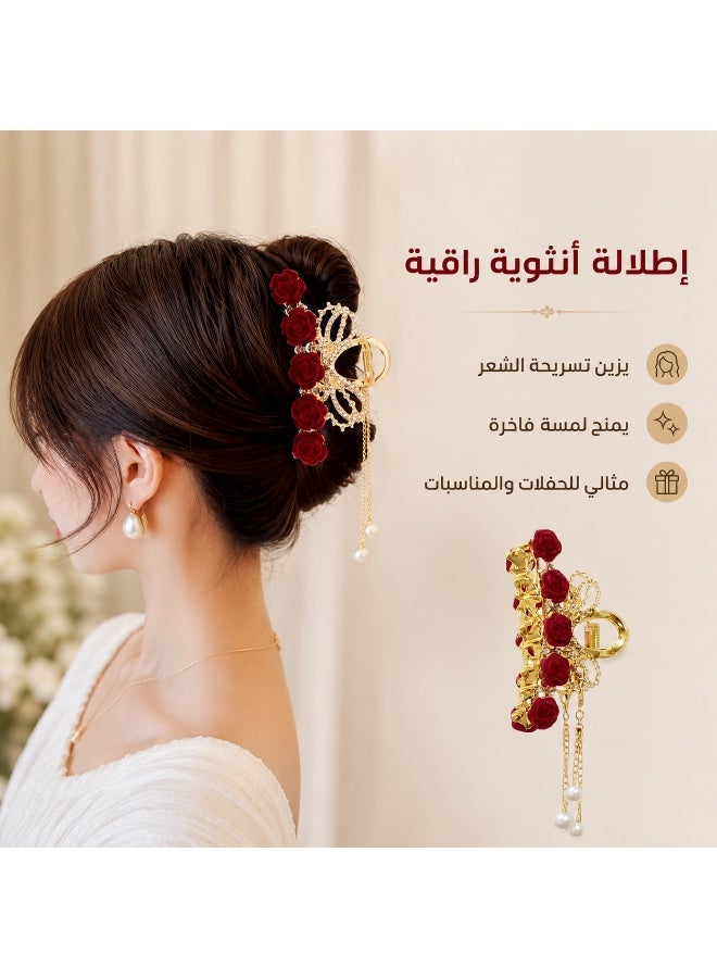 Golden Hair Claw Clip with Rhinestones and Pearls – Elegant Hair Accessory for Women and Girls - Image 2