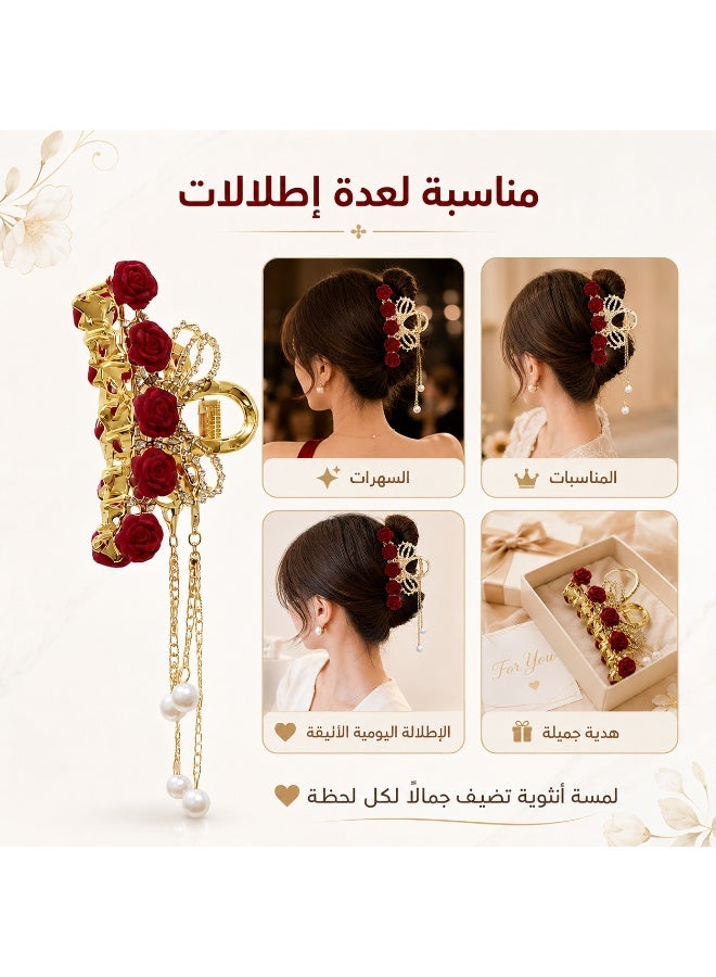 Golden Hair Claw Clip with Rhinestones and Pearls – Elegant Hair Accessory for Women and Girls - Image 3