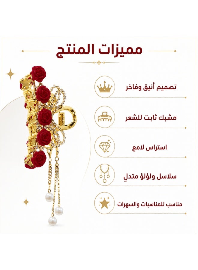 Golden Hair Claw Clip with Rhinestones and Pearls – Elegant Hair Accessory for Women and Girls - Image 5