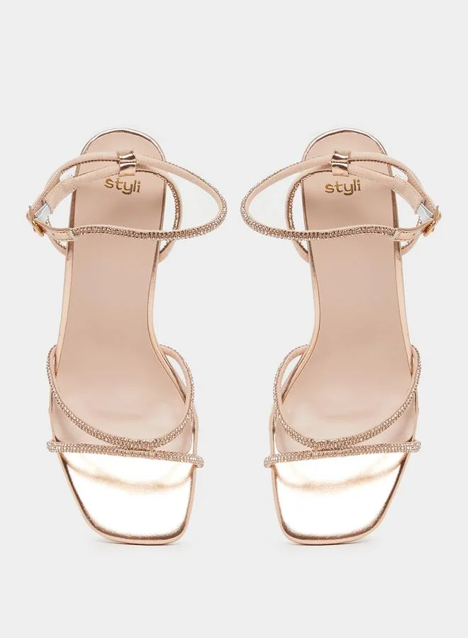 Styli Styli Embellished Strap Transparent Block Heel Sandals