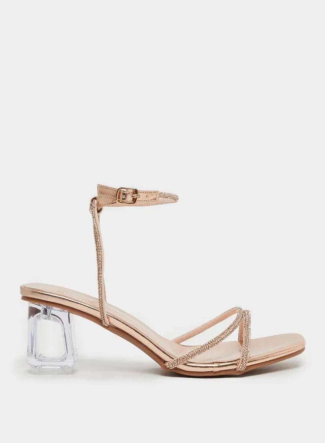 Styli Styli Embellished Strap Transparent Block Heel Sandals