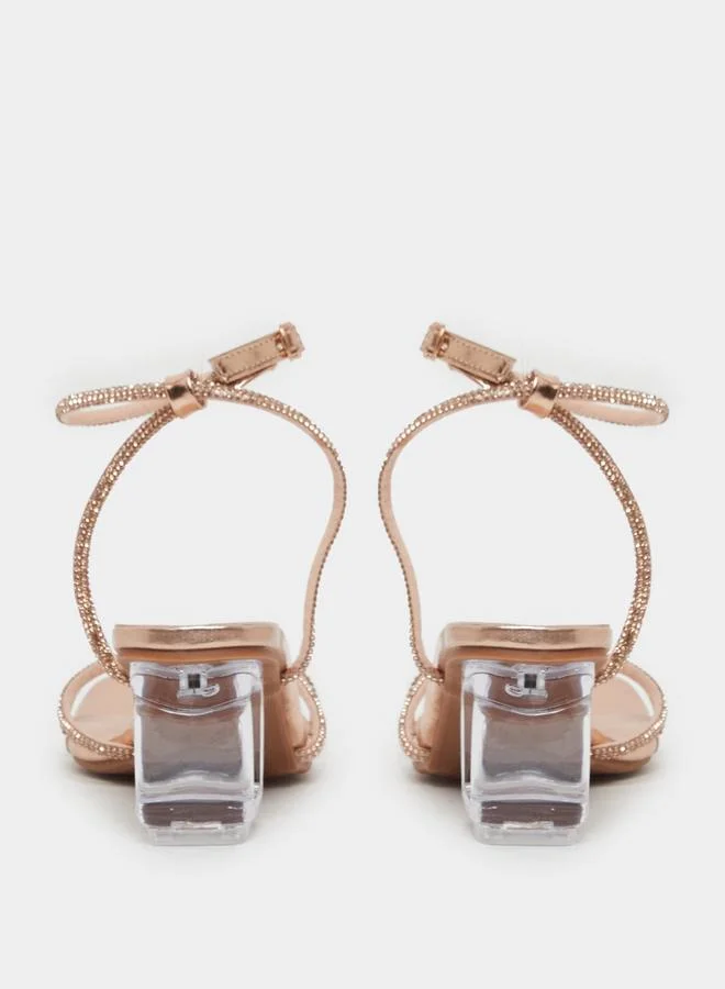 Styli Styli Embellished Strap Transparent Block Heel Sandals