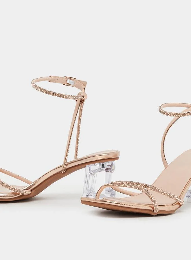Styli Styli Embellished Strap Transparent Block Heel Sandals
