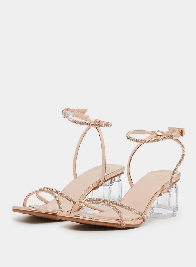 Styli Styli Embellished Strap Transparent Block Heel Sandals