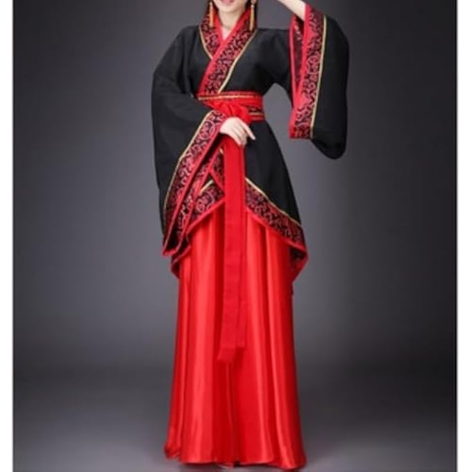 QYUU WOMEN'S CHINESE HANFU DRESS ANCIENT TRADITIONAL COSTUME OUTFIT STAGE PERFORMANCE WEAR (1# BLACK TOP+RED SKIRT, L) - Image 4