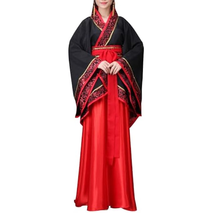 QYUU WOMEN'S CHINESE HANFU DRESS ANCIENT TRADITIONAL COSTUME OUTFIT STAGE PERFORMANCE WEAR (1# BLACK TOP+RED SKIRT, L) - Image 1