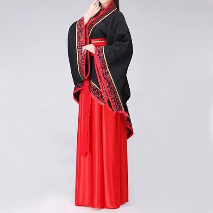 QYUU WOMEN'S CHINESE HANFU DRESS ANCIENT TRADITIONAL COSTUME OUTFIT STAGE PERFORMANCE WEAR (1# BLACK TOP+RED SKIRT, L) - Image 3