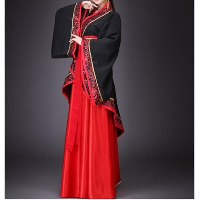 QYUU WOMEN'S CHINESE HANFU DRESS ANCIENT TRADITIONAL COSTUME OUTFIT STAGE PERFORMANCE WEAR (1# BLACK TOP+RED SKIRT, L) - Image 2