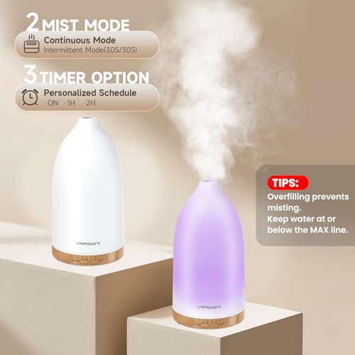 URPOWER Essential Oil Diffuser with 7 LED Color Changing Lights Timer AutoOff Ultrasonic Aromatherapy Fragrant Oil Humidifier Vaporizer Scent Diffusers for Home Bedroom Office Yoga - Image 3