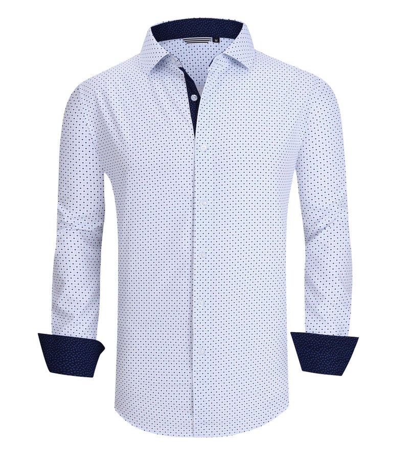 Alex Vando Mens Printed Dress Shirts Easy Care Long Sleeve Button Down Shirt,Turquoise Dots 05,XXL - Image 2