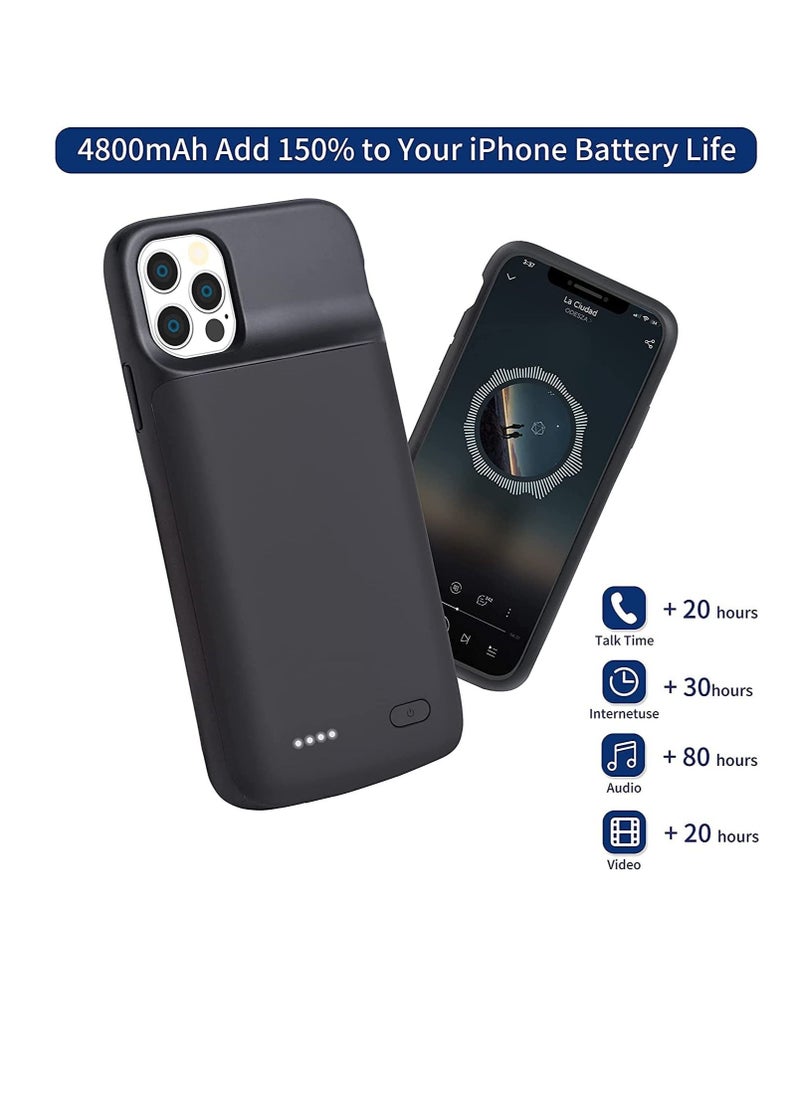 Womdee Battery Case for iPhone 12/12 Pro, Newest [4800mAh] Portable Charging Case Extended Battery Backup Pack for Apple iPhone 12/12 Pro Rechargeable Charger Case(6.1inch)- Black  - Image 4