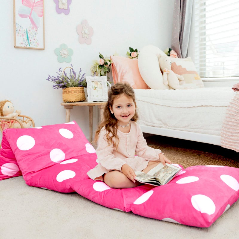 Butterfly Craze Floor Pillow Case, Mattress Bed Lounger Cover, Polka Hot Pink, Queen Size - Cozy Seating Solution for Kids & Adults, Recliner Cushion, for Reading, TV Time (Pillow Not Included) - Image 1