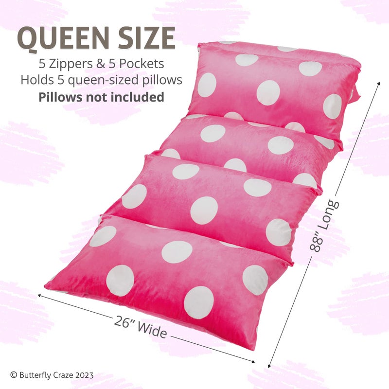 Butterfly Craze Floor Pillow Case, Mattress Bed Lounger Cover, Polka Hot Pink, Queen Size - Cozy Seating Solution for Kids & Adults, Recliner Cushion, for Reading, TV Time (Pillow Not Included) - Image 3
