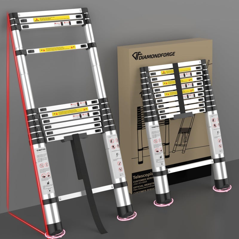 DIAMONDFORGE Adjustable Retractable Telescopic Collapsible Telescoping Ladder Extension - 10.5 FT Rv Tall Compact Aluminum Ladders, Foldable Extendable for House Roof Travel Trailers, 330lbs Capacity - Image 1