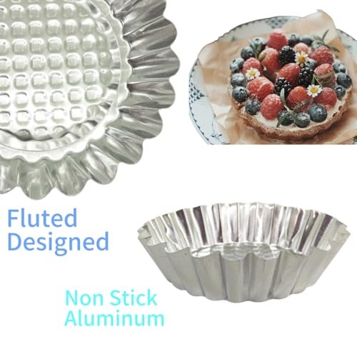 MYStar Set of 20, 3-3/4" Fluted Design Round Shape Non-stick Aluminum Tart Mold, Mini Pie Tin, Tartlet Pan - Image 4