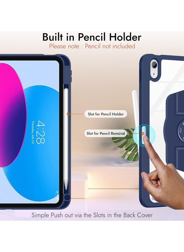 JAJEEK Rotating Case for iPad (A16)11th Generation 11 inch (2025) / iPad 10th Generation 10.9 inch(2022) with Pencil Holder,Auto Wake/Sleep,360 Degree Rotation Protective Stand Cover Clear Back- Blue - Image 3